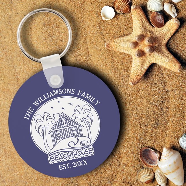 Family Name Beach House Anchor Nautical Blue White Key Ring (Creator Uploaded)