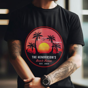 Family Name Beach House Retro Sunset Souvenirs 60s T-Shirt