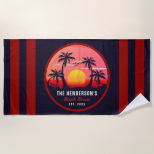Family Name Beach House Retro Sunset Souvenirs 60s Towel