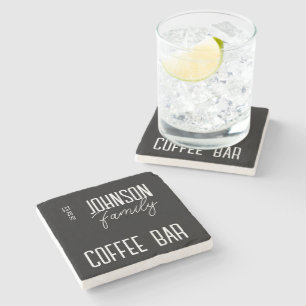 Family Name Black and White Coffee Stone Coaster