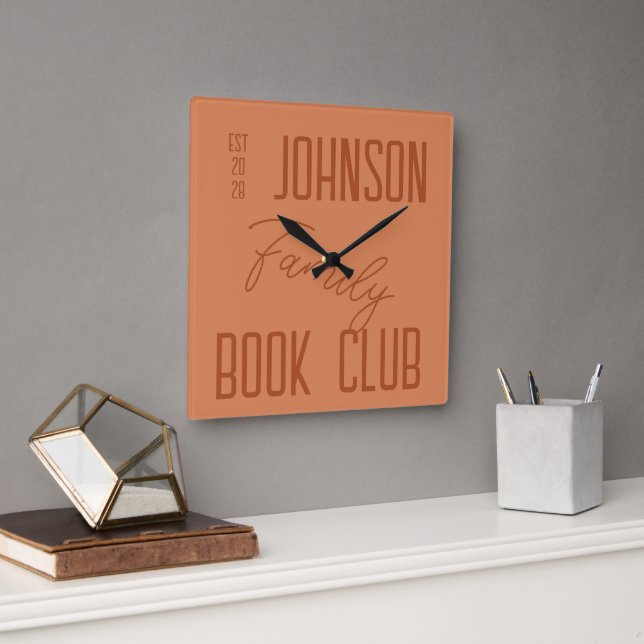 Family Name Book Club Square Wall Clock (Office)