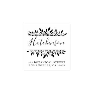 Family Name Botanical Hand-written Return Address Rubber Stamp