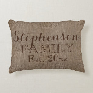Family Name Burlap Rustic Decorative Cushion