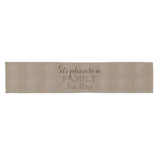 Family Name Burlap Rustic Short Table Runner