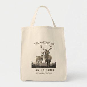 Family Name Cabin Deer Pine Tree Forest Mountains Tote Bag