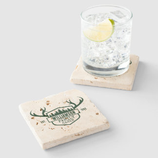Family Name Cabin Forest Green coaster