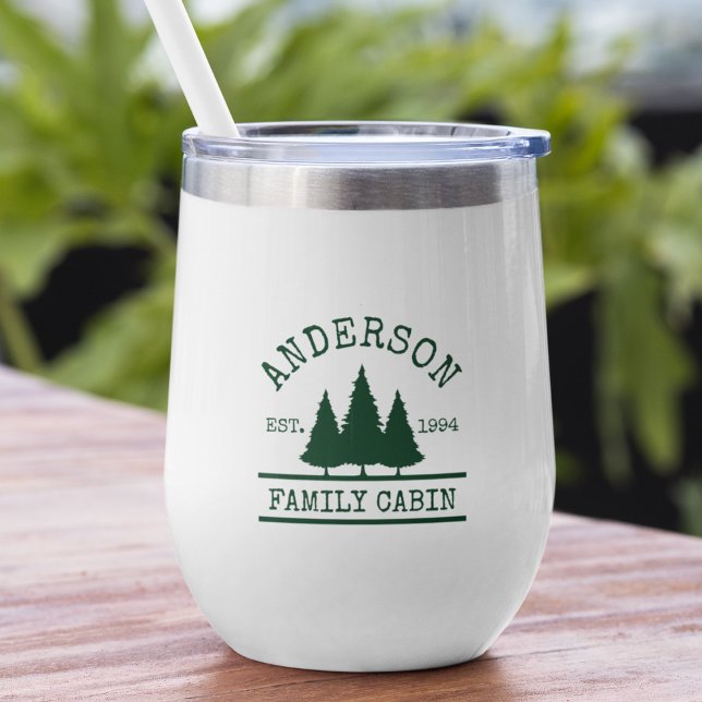Family Name Cabin Forest Green Pines (Customize to change text color or text style.)