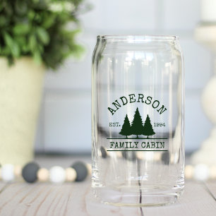 Family Name Cabin Forest Green Pines Can Glass