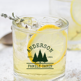 Family Name Cabin Forest Green Pines Glass