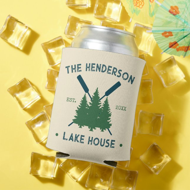 Family Name Cabin Lake House Oars Pine Trees  Can Cooler (In Situ Summer)