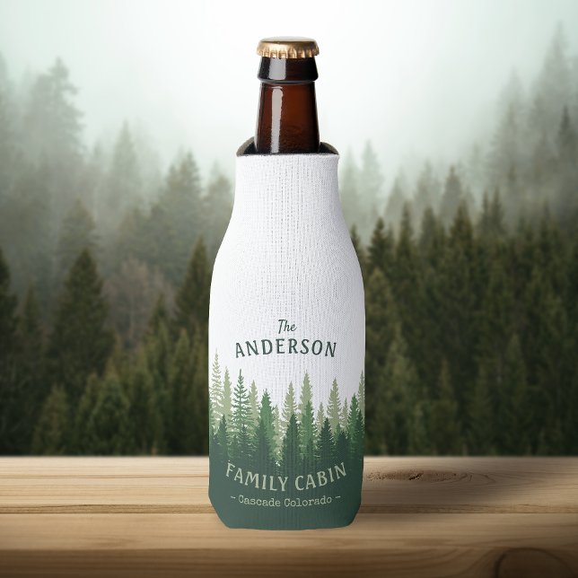 Family Name Cabin Location Pine Tree Forest Bottle Cooler (Creator Uploaded)