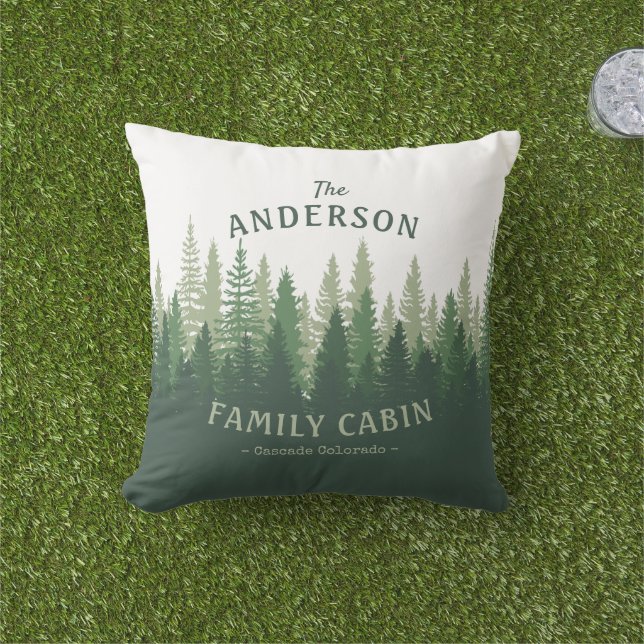 Family Name Cabin Location Pine Tree Forest Cushion (Grass)