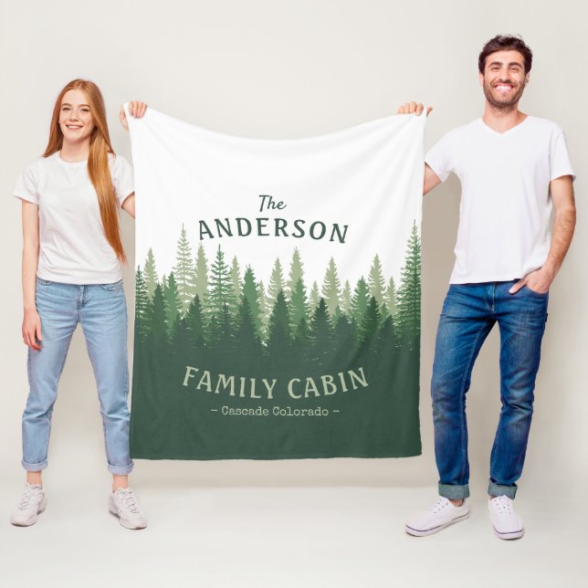 Family Name Cabin Location Pine Tree Forest Fleece Blanket (In Situ)
