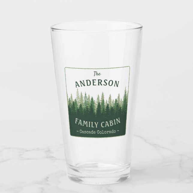 Family Name Cabin Location Pine Tree Forest Glass (Front)