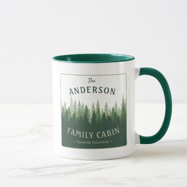Family Name Cabin Location Pine Tree Forest Mug (Right)