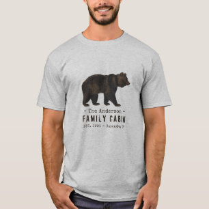 Family Name Cabin Rustic Brown Black Bear T-Shirt
