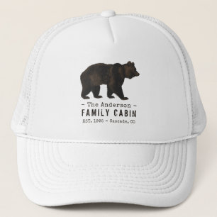 Family Name Cabin Rustic Brown Black Bear Trucker Hat