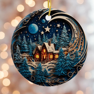 Family Name Cabin Rustic Forest Personalised  Ceramic Tree Decoration