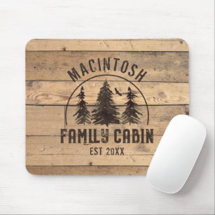 Family Name Cabin Rustic Wood Forest Personalised Mouse Mat