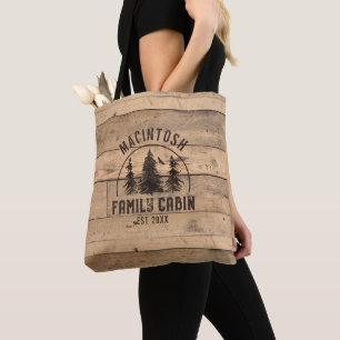 Family Name Cabin Rustic Wood Personalised Tote Bag