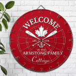 Family Name | Canadian Maple Leaf Custom Dartboard<br><div class="desc">Super fun "welcome to the lake cottage" customised dart board with a patriotic Canadian maple leaf design with crossed oars and an anchor.  Change the name,  the year and the name of your vacation getaway (beach house,  cottage,  summer house,  etc.) to make this a wonderfully unique gift.</div>