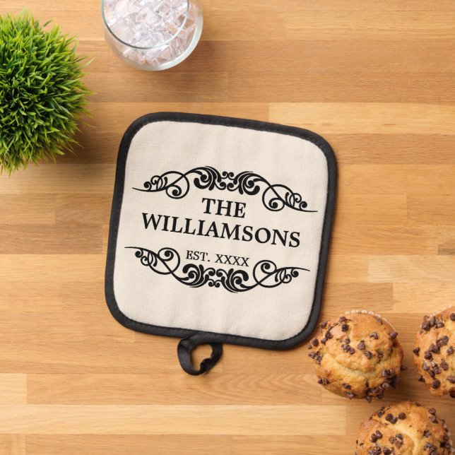 Family Name Chic Antique Established Date Year Pot Holder (Top Down)