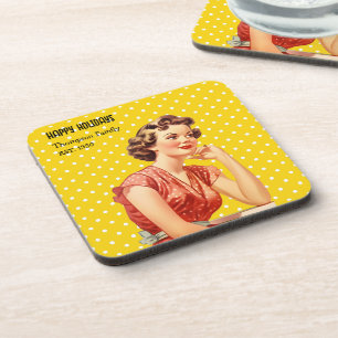 Family name Christmas gift Colorful retro style Coaster