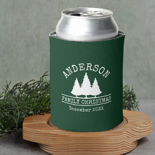 Family Name Christmas Pines Green Can Cooler