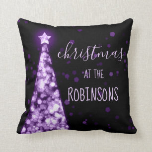 Family Name Christmas Sparkling Trees Purple Cushion