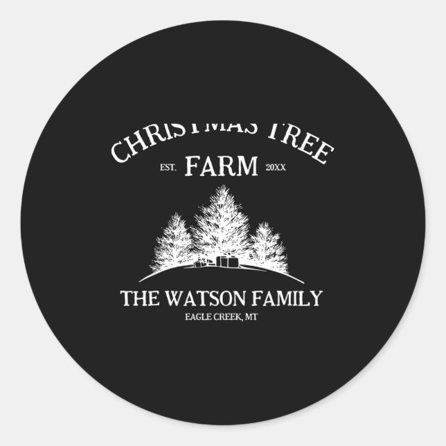 Family Name Christmas Tree Farm Retro  Classic Round Sticker (Front)