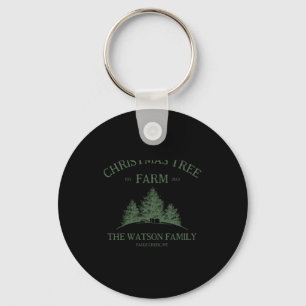 Family Name Christmas Tree Farm Retro Key Ring