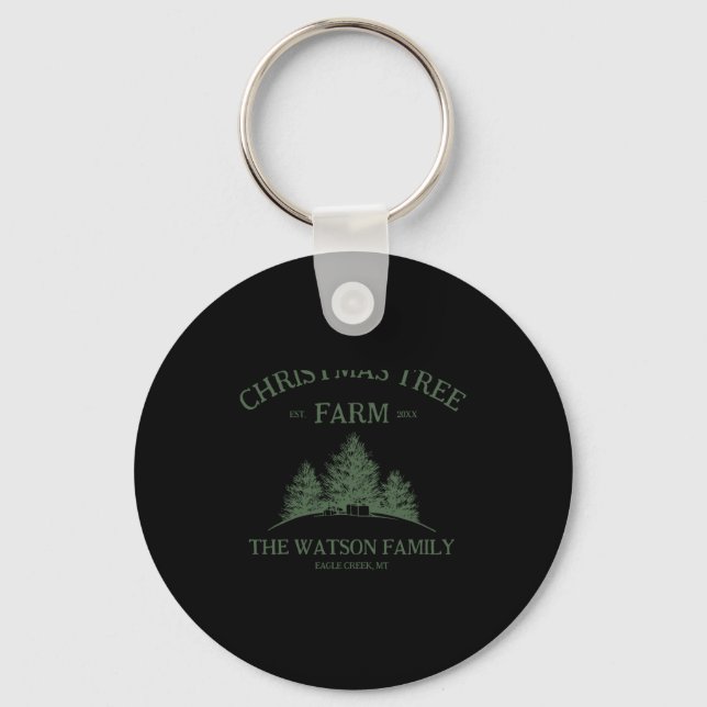 Family Name Christmas Tree Farm Retro  Key Ring (Front)