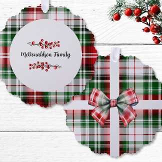 Family Name Christmas Vintage Gift Plaid Red Green Tree Decoration Card