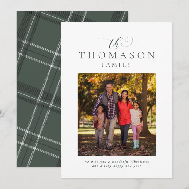 Family name classic elegant one-photo Christmas Holiday Card (Front/Back)