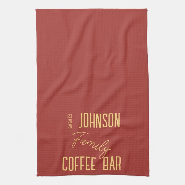 Family Name Coffee Retro Tea Towel (Vertical)