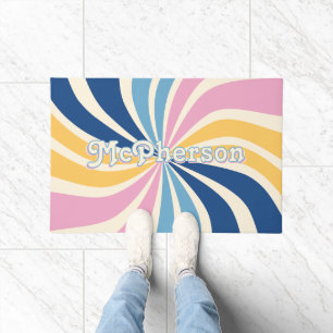 Family Name Colourful 70s Retro Sunburst Doormat