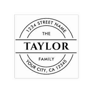 Family Name Create Your Own Round Return Address Rubber Stamp