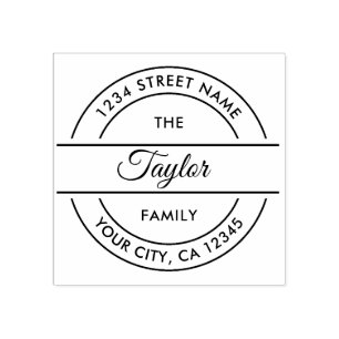 Family Name Create Your Own Round Return Address Rubber Stamp
