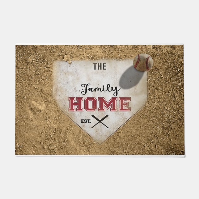 Family Name Customised Rug, Baseball Family Doormat (Front)