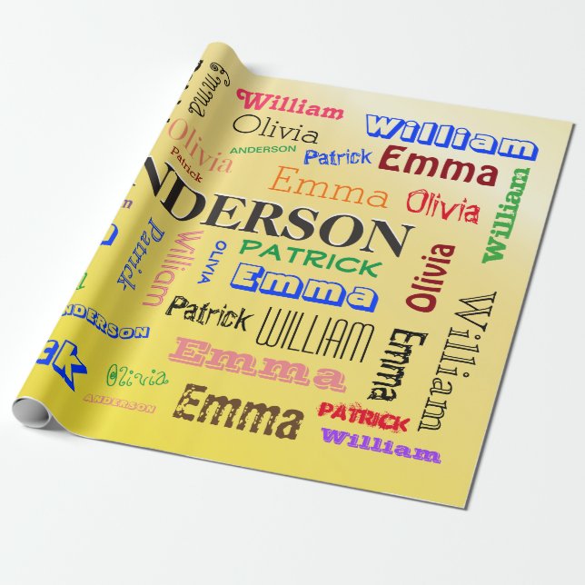 Family Name ♠️ Dazzling Word Cloud Wrapping paper (Unrolled)