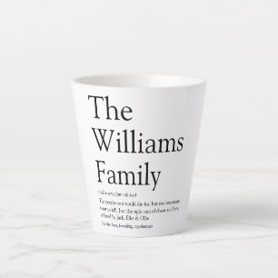 Family Name Definition Black and White Fun Modern Latte Mug