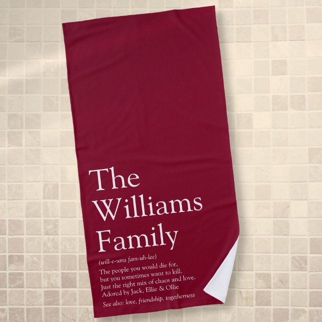 Family Name Definition Fun Burgundy Modern Beach Towel (Creator Uploaded)
