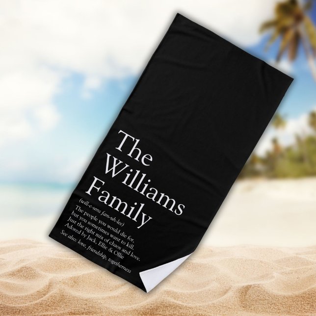 Family Name Definition Modern Black and White Beach Towel (Family Name Definition Modern Black and White Beach Towel)