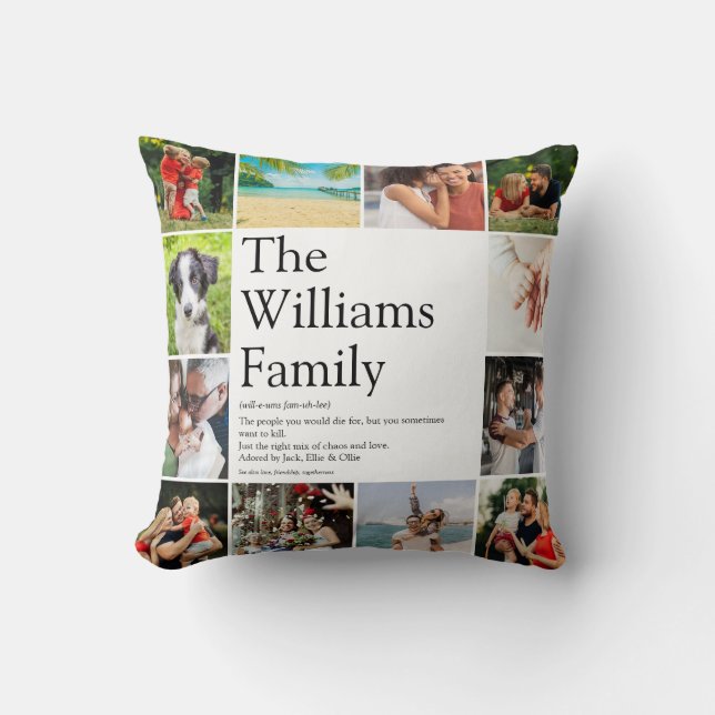 Family Name Definition Photo Collage Fun Cushion (Front)
