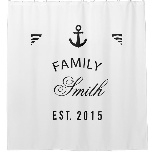 Family Name Elegant Nautical Anchor Personalised Shower Curtain (Front)
