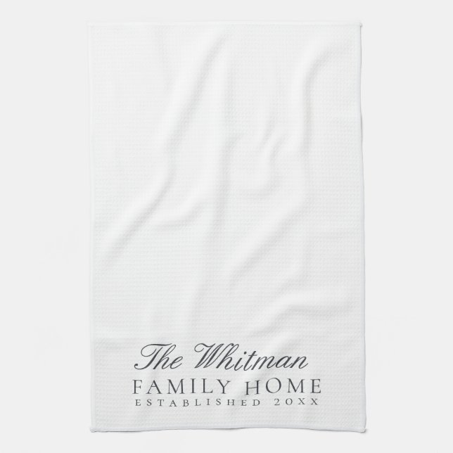 Family Name Elegant White Tea Towel (Vertical)