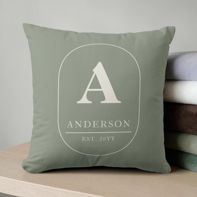 Family Name Established Green Custom Monogram Cushion (Family Name Established Green Custom Monogram Throw Pillow)