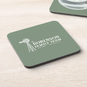 Family Name Farm Rustic Windmill Sage Green Coaster