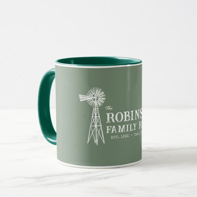 Family Name Farm Rustic Windmill Sage Green Mug (Front Left)