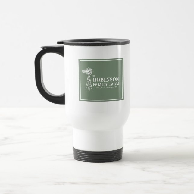 Family Name Farm Rustic Windmill Sage Green  Travel Mug (Left)